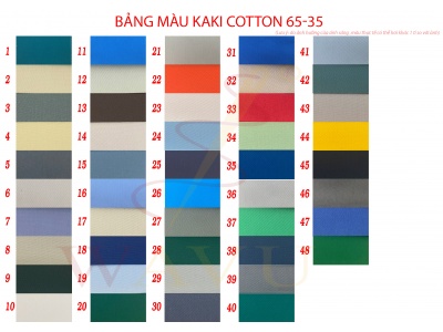 Bảng màu vải kaki cotton 65-35