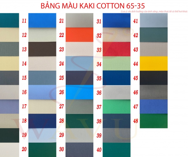 Bảng màu vải kaki cotton 65-35