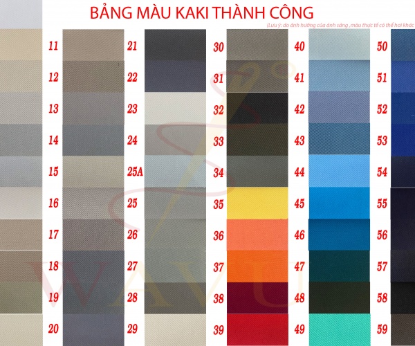 Bảng màu vải kaki thành công