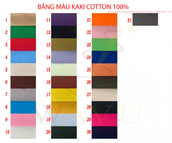 Bảng màu vải kaki cotton 100%